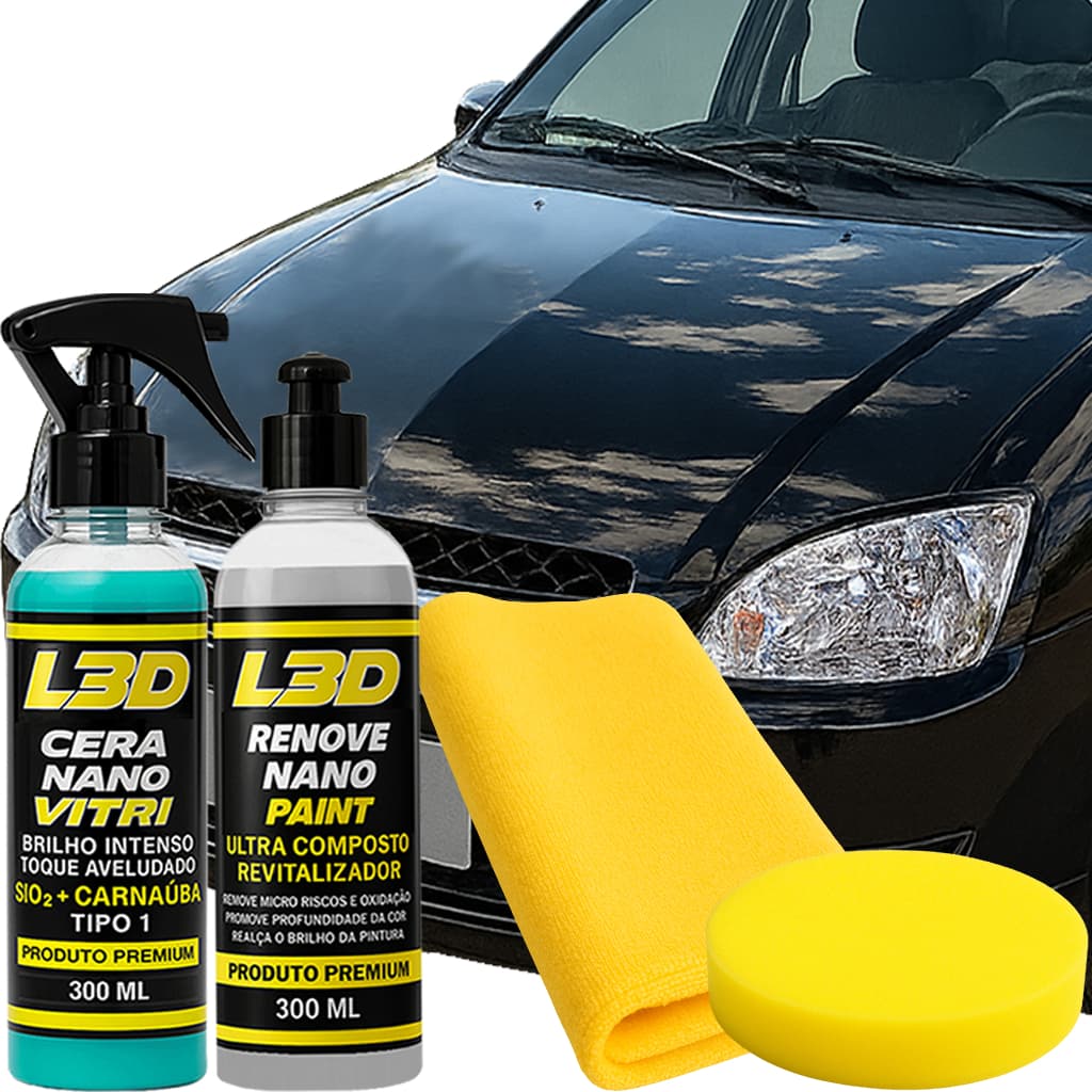 KIT Cera Espelhamento RENOVE NANO 300ML Tira Riscos Superficiais, Brilho Intenso, Flanela, Aplicador
