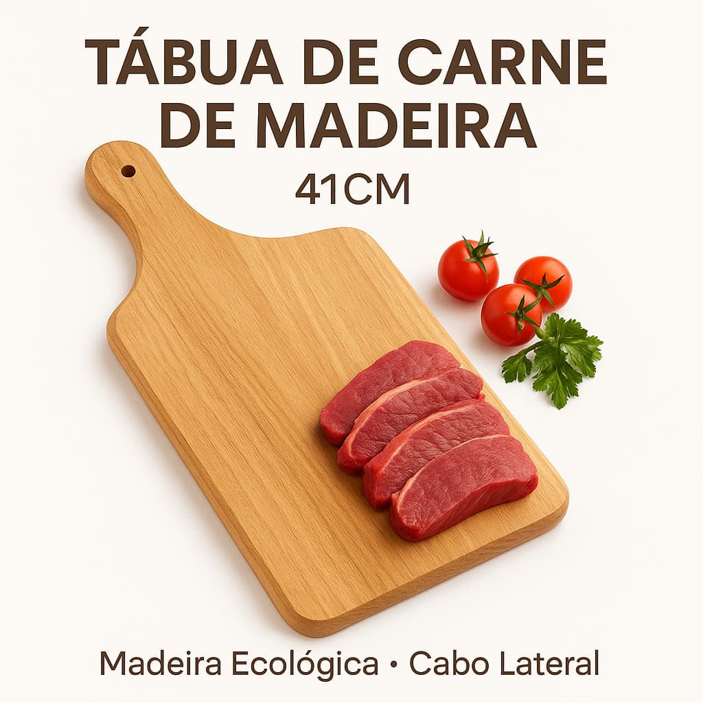 Tábua de Corte Madeira Grande Tábua de Carne Churrasco 41cm.