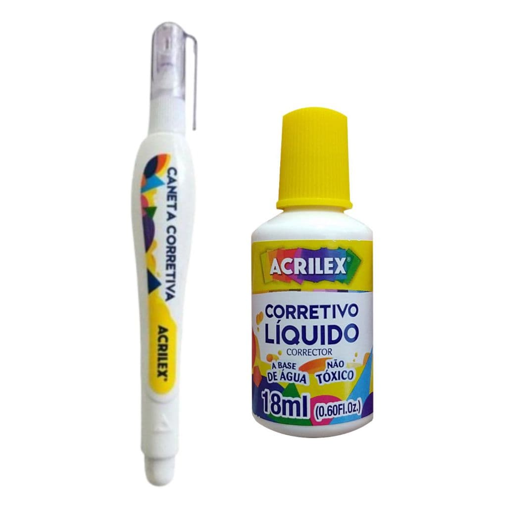 CANETA CORRETIVA 7ML E CORRETIVO LÍQUIDO 18ML KIT ACRILEX