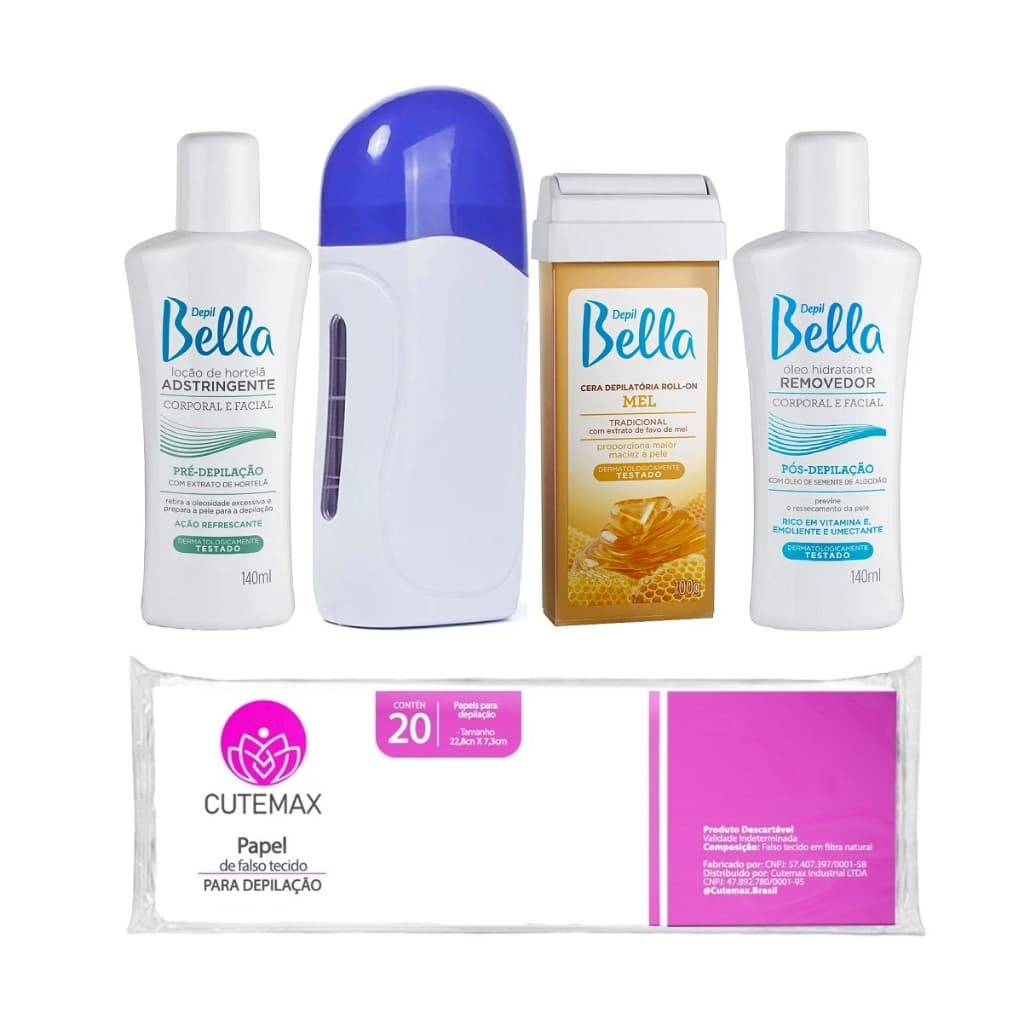 Kit Completo Aparelho Depilador Elétrico Bivolt Para Depilação Com Cera Quente Mel Depil Bella