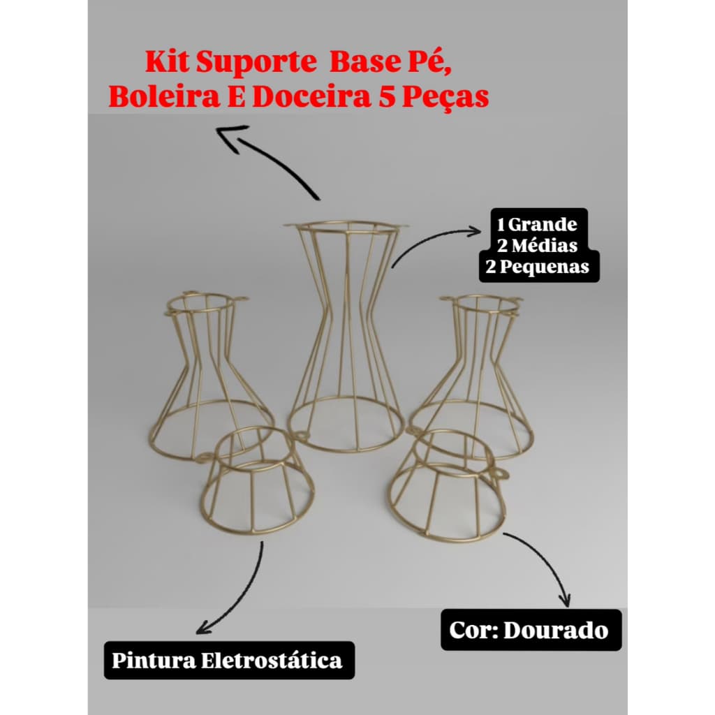 Kit 5 Suportes para Boleira Dourado – Estrutura Decorativa em Ferr