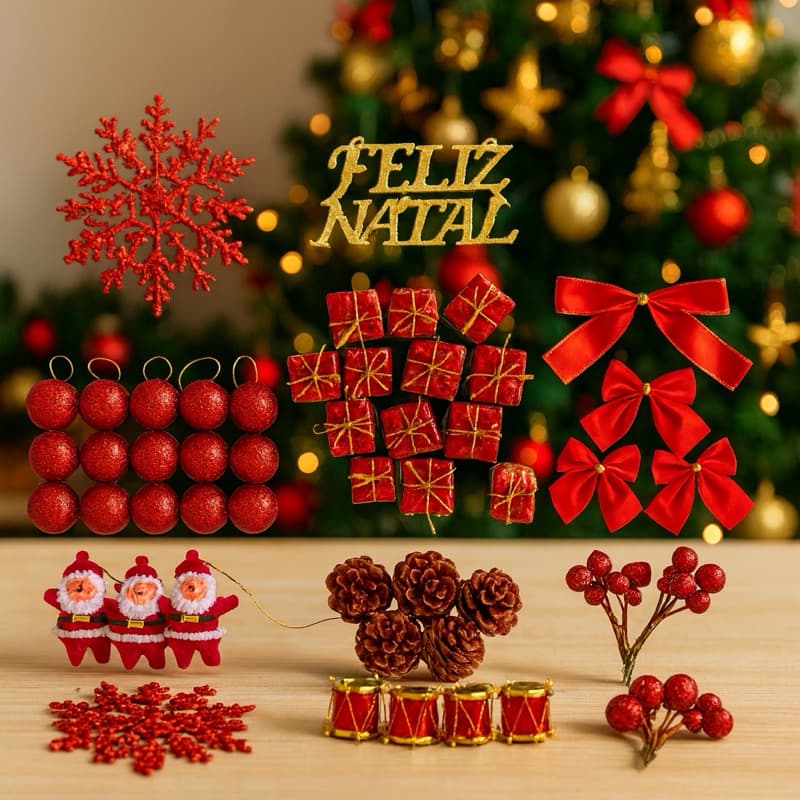 Decoração de Natal Com 58 Peças, Decoração Natalina Para Árvore