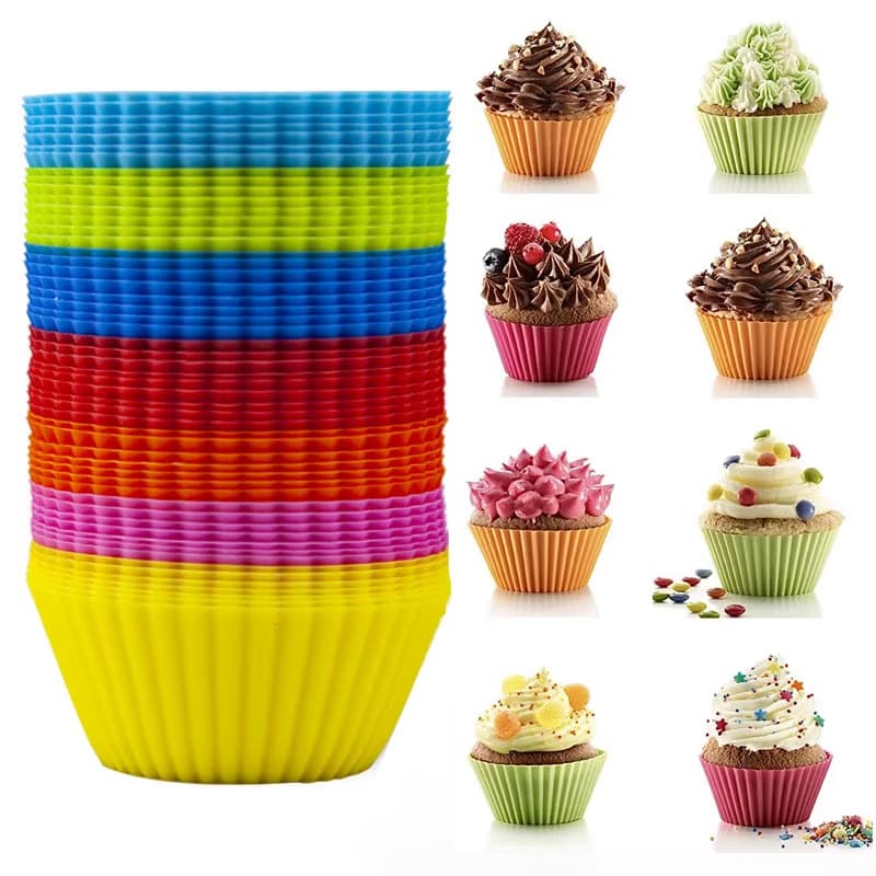 kit 36,12,24 Conjunto Peças Forma de Silicone Redonda para Cupcake de 7 cm para Assar Bolos festa