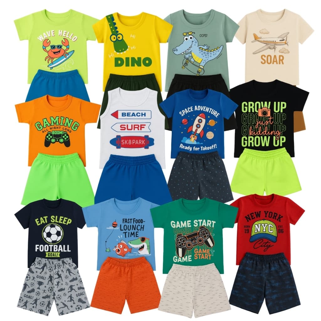 Kit com 2 ou 10 Peças de Roupas Menino Verão Infantil Bebê -  Kit 2 ou 5 Conjunto Verão
