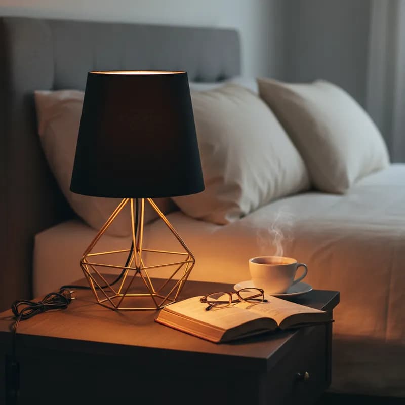 Abajur Luminária de Mesa Base Diamante Aramado C/ Cúpula Tecido Sala Escritório Quarto Cabeceira