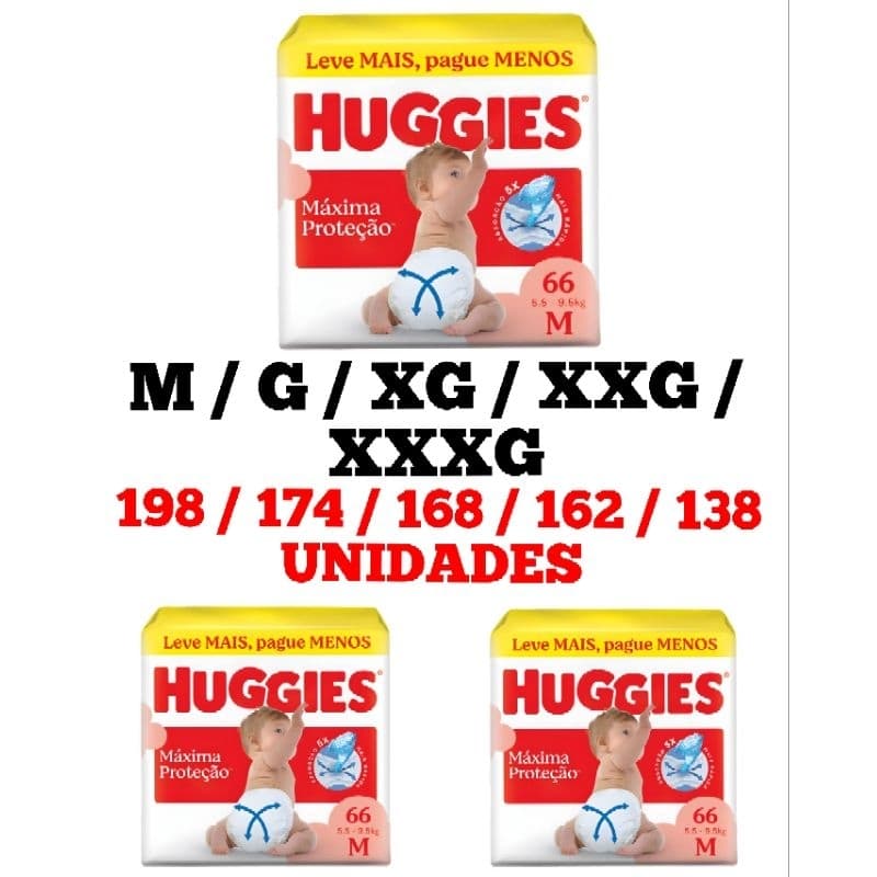 Fralda Huggies Máxima Proteção M / G / XG / XXG / XXXG 3 Pacotes