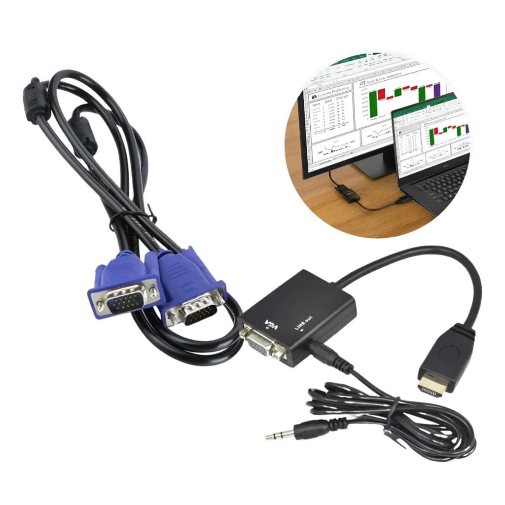 Kit Adaptador Hdmi Vga Ligar Notebook Monitor Tv + Cabo Vga 1,50 Metros