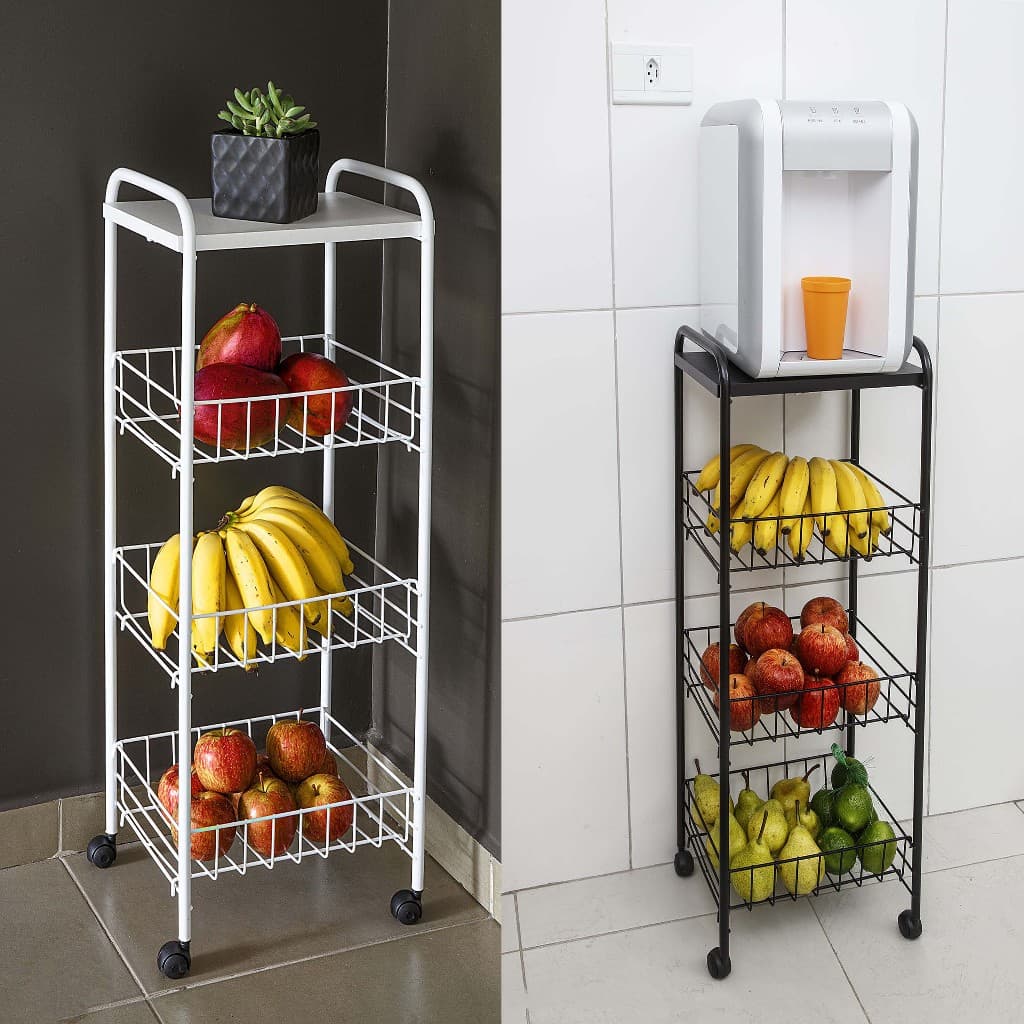 Fruteira Moderna Branca Preta Alta Durabilidade e Visual Sofisticado
