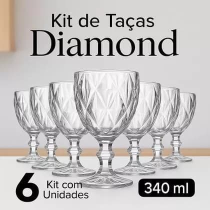 Jogo de Taças de Vidro Diamante 340 ml com 6 peças