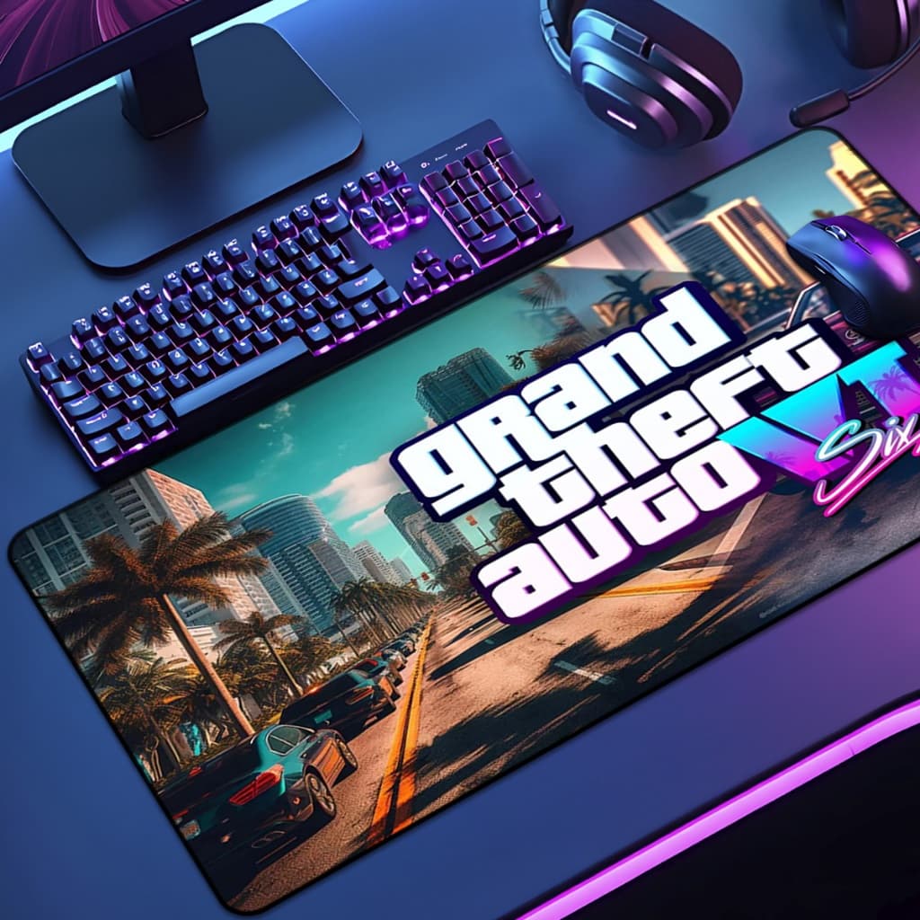 Mouse Pad Grande Gamer Premium Antiderrapante Diversos Tamanhos Tema Gta 6 Borda Costurada