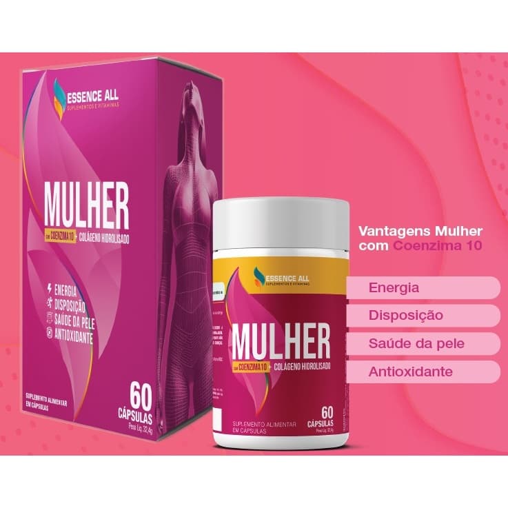 Suplemento Vitaminas Mulher Coenzima Q10 + Colágeno c/60 capsulas Essence ALL