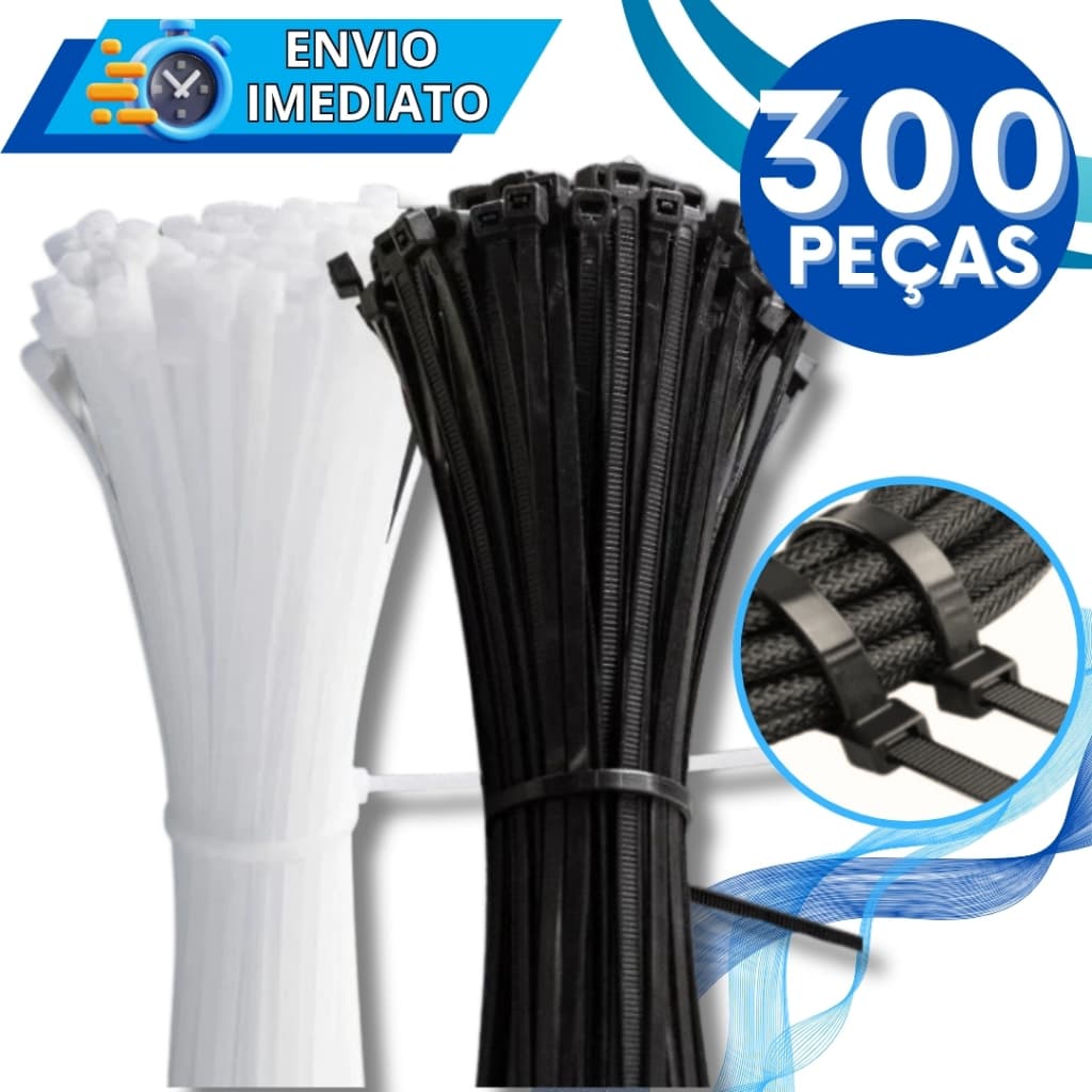 KIT Jogo 100/200/300 Unidades Abraçadeira de Nylon Enforca Gato Braçadeira Cintas Plásticas Presilha Diversas Medidas
