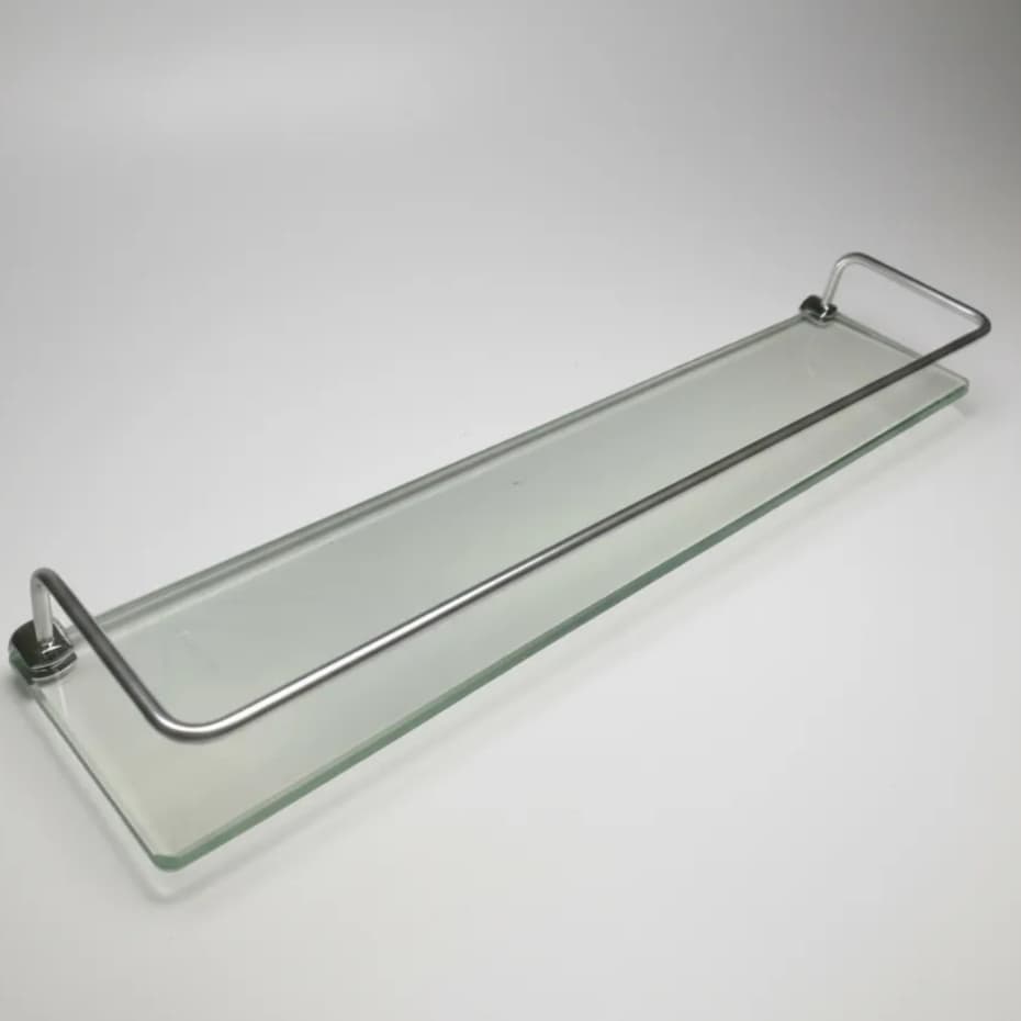 Prateleira de Vidro 8mm 50x10cm com Grade – Banheiro Cozinha Estante