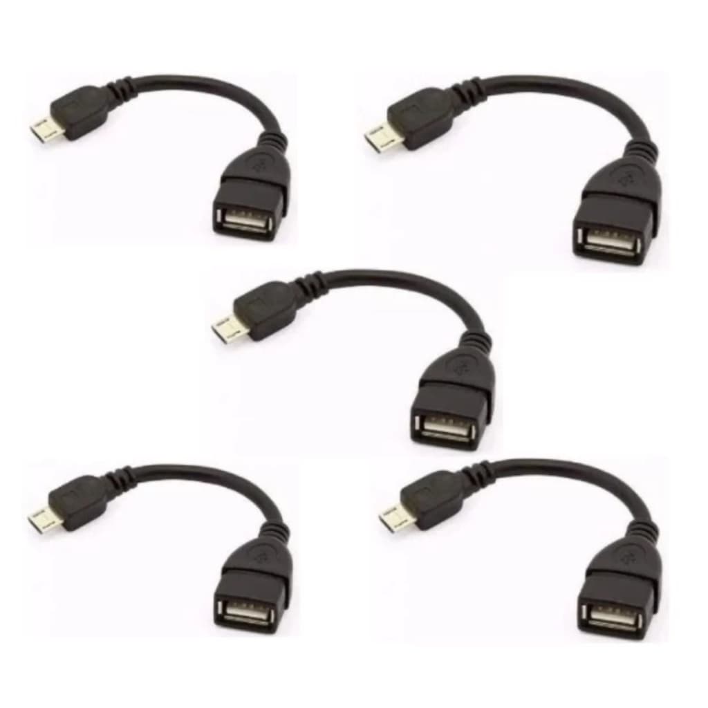 Kit com 5 Cabos OTG Micro USB V8 Macho para USB 3.0 Fêmea