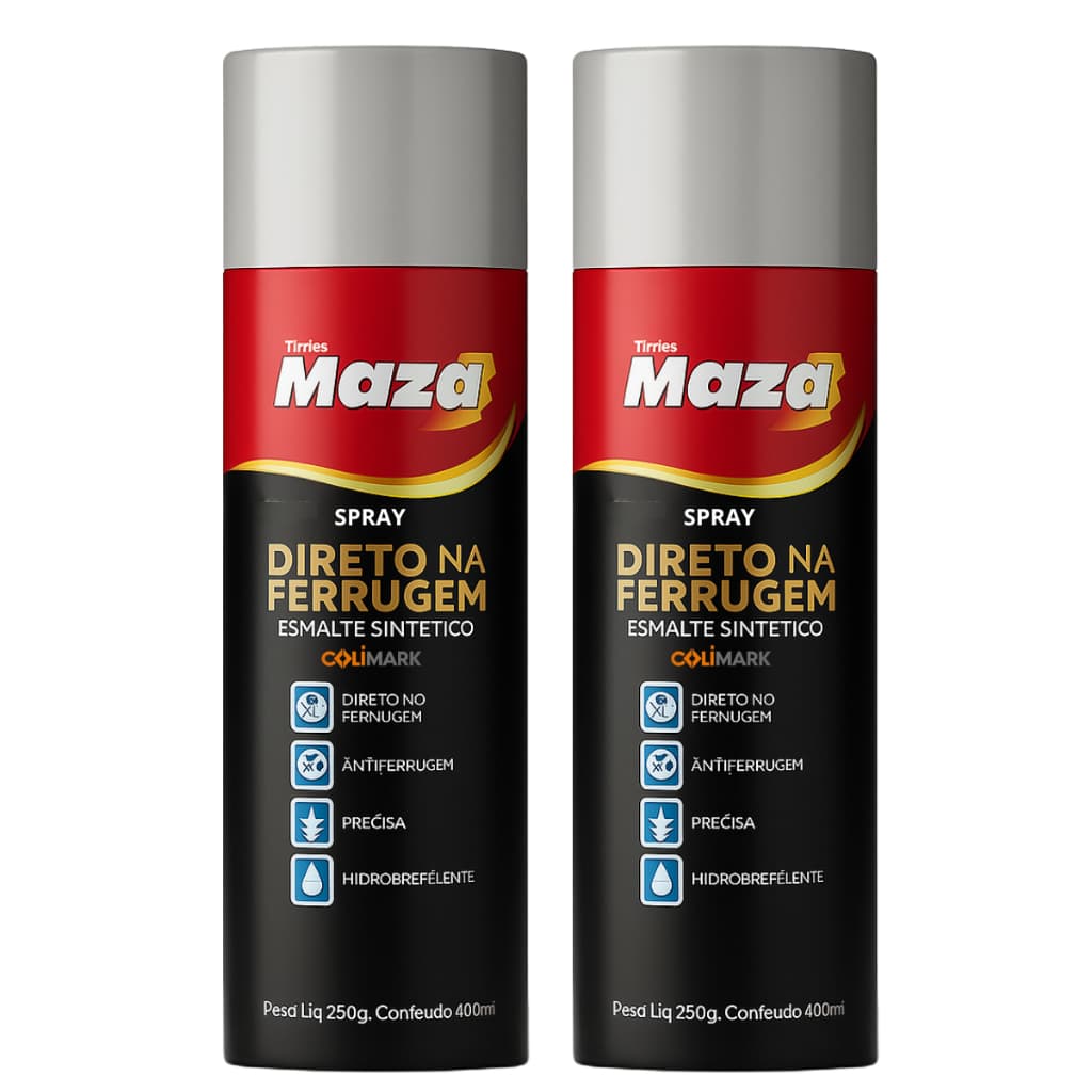 Kit 2 Spray Tinta Para Portão Enferrujado Ferro Esmalte Sintético Direto na Ferrugem 250g/400ml Maza