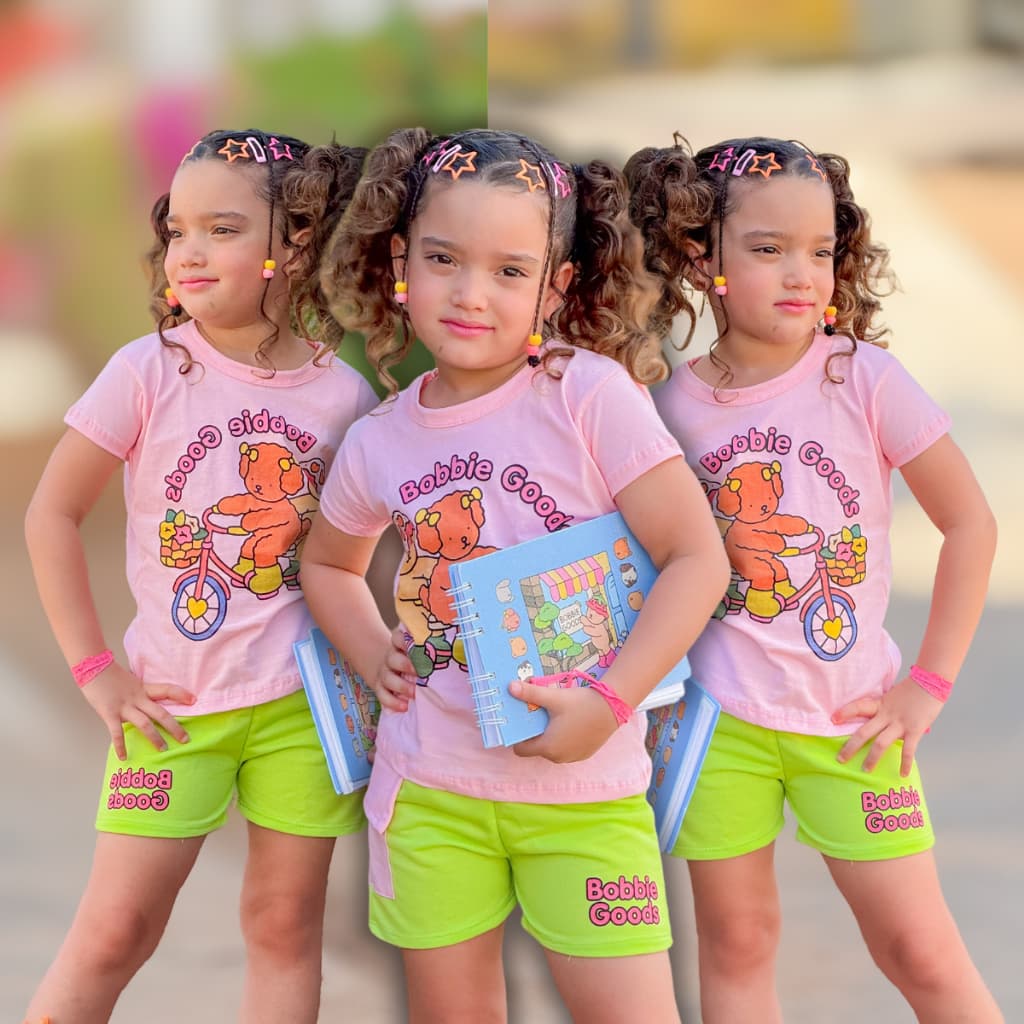 Conjunto Infantil para Menina de Verão Juvenil Confortável e Estiloso Rosa