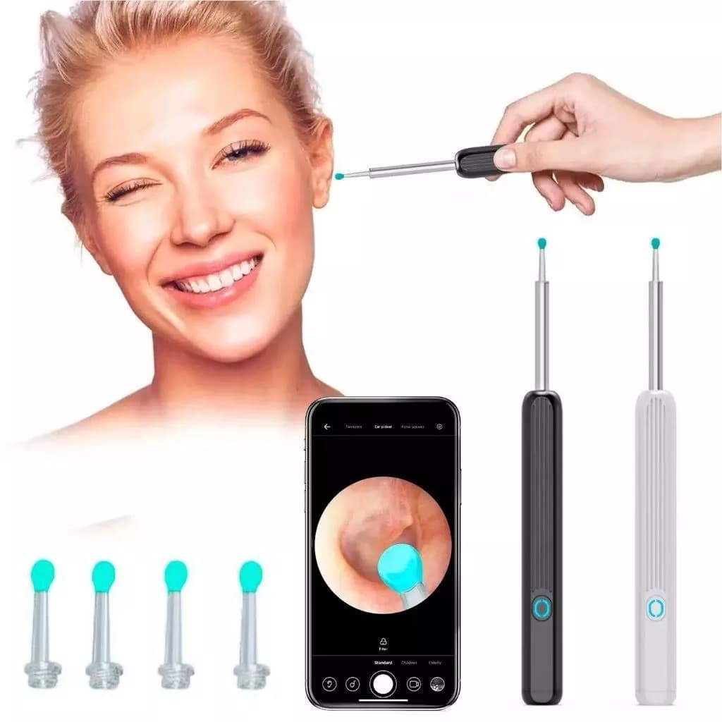 Limpador de Ouvido Sem Fio com Câmera HD WiFi, Visual Inteligente para Higiene do Ouvido