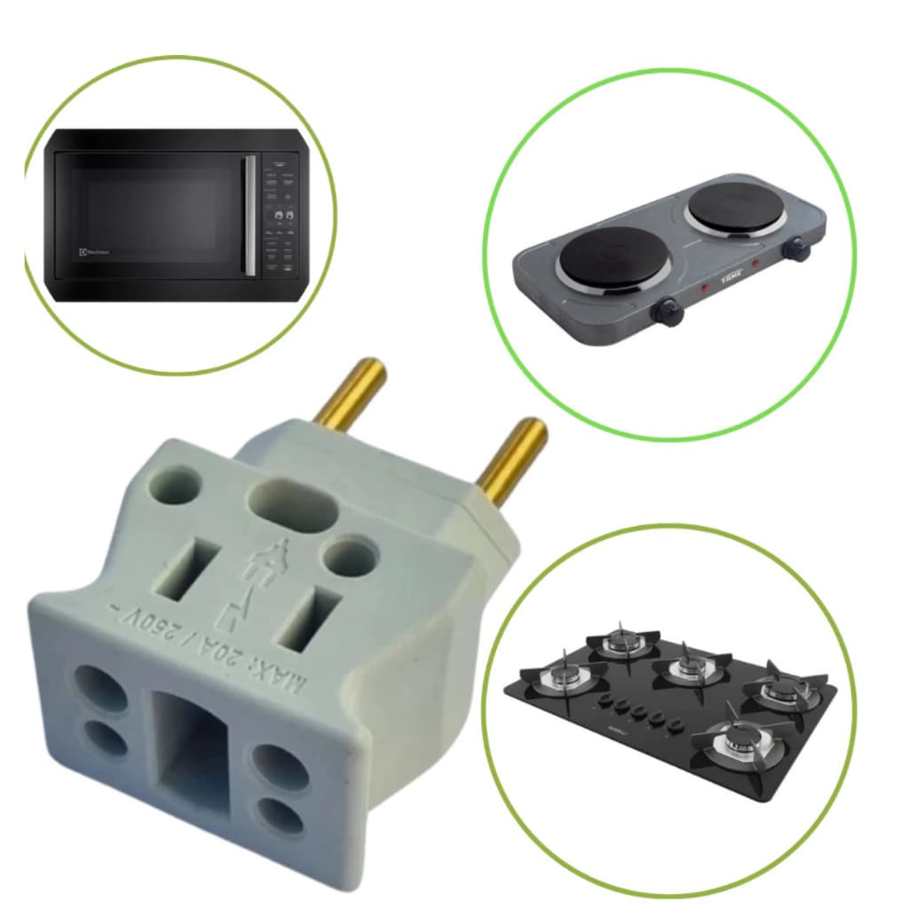 Adaptador Pino Grosso Kit 5 Microondas 20A Ultra Resistente Não Derrete Facil