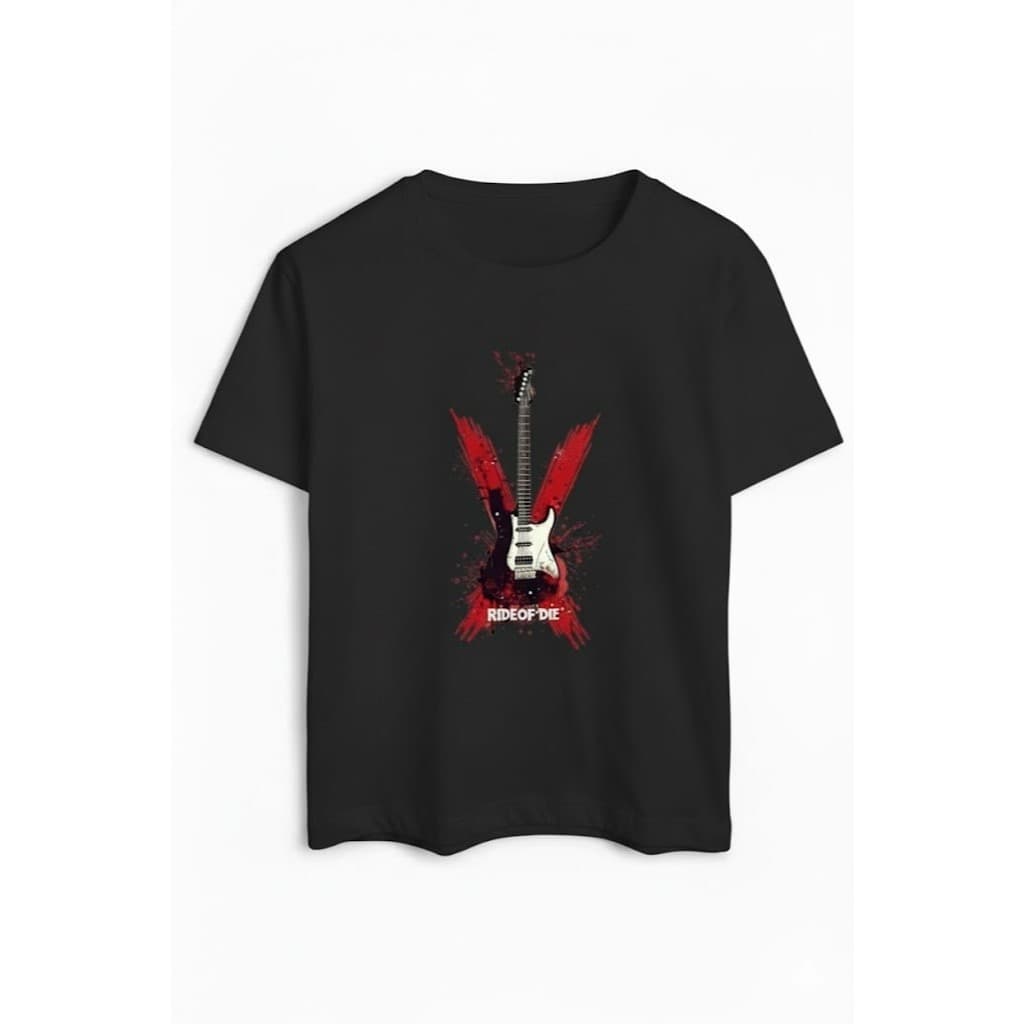 Camiseta  Vermelha Rock Ride or Die | Estampa Guitarra Elétrica | Camiseta Adulto Algodão Premium