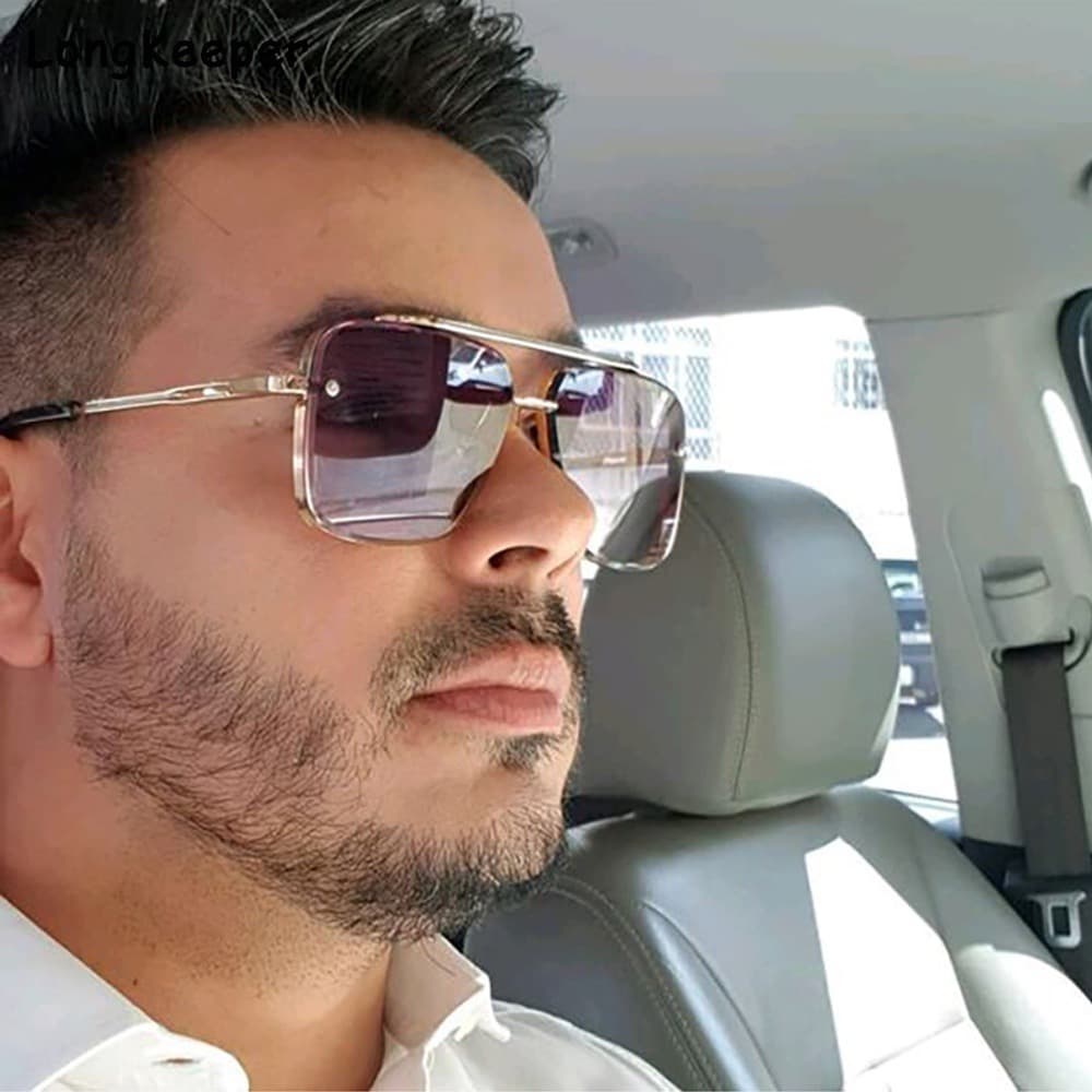 Óculos De Sol Unissex Dourado Quadrado Degrade Com Proteção 400 UV