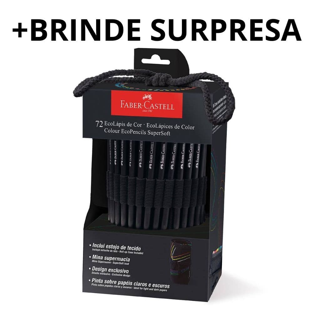 Lápis de Cor Ecolapis Faber Castell SuperSoft 72 Cores com Estojo de Tecido + BRINDE SURPRESA
