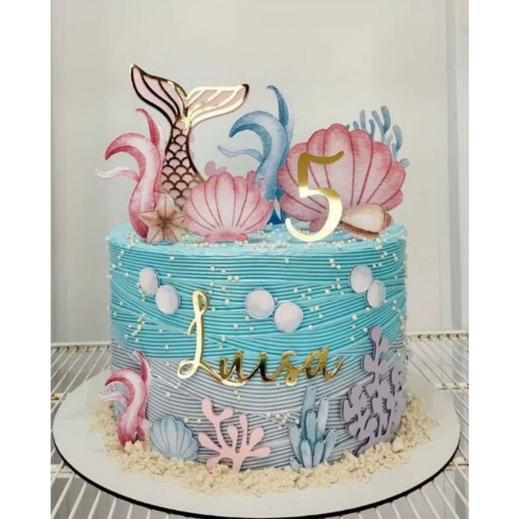 Topo Topper de Bolo Sereia Aquarela Personalizado