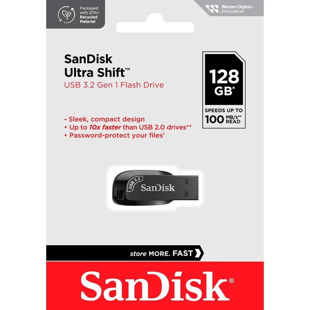 Pendrive SanDisk 100% ORIGINAL Ultra Shift 128GB 256GB USB 3.2 Preto 10X MAIS RÁPIDO