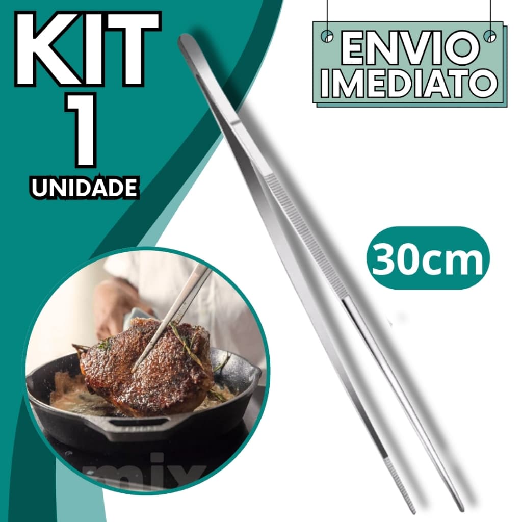 Pinça Culinaria Pegador 30cm Aço Inox Polido Profissional Resistente Barman Bartender Para Bares Restaurante