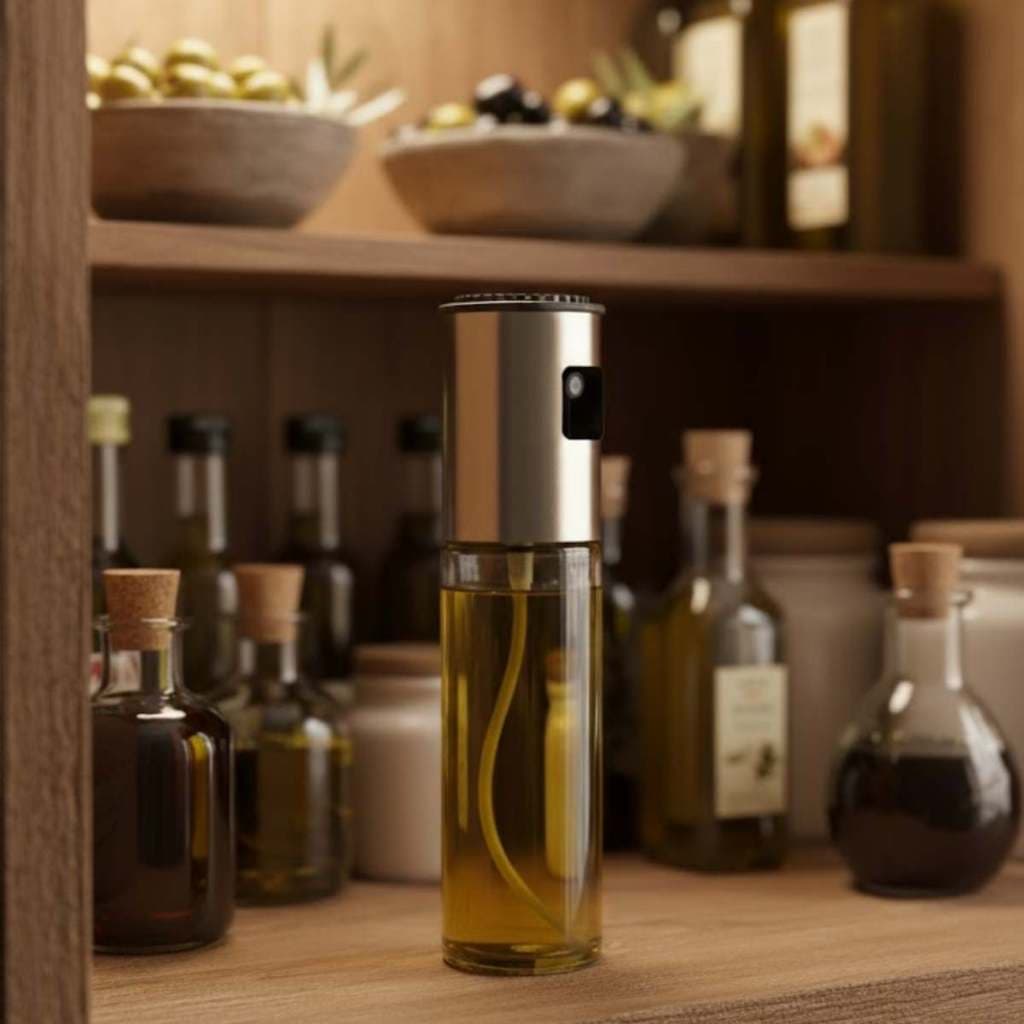 Pulverizador de Azeite e Vinagre 100ml Vidro Reforçado e inox - Borrifador Spray para Salada e Cozinha Saudável CA09860