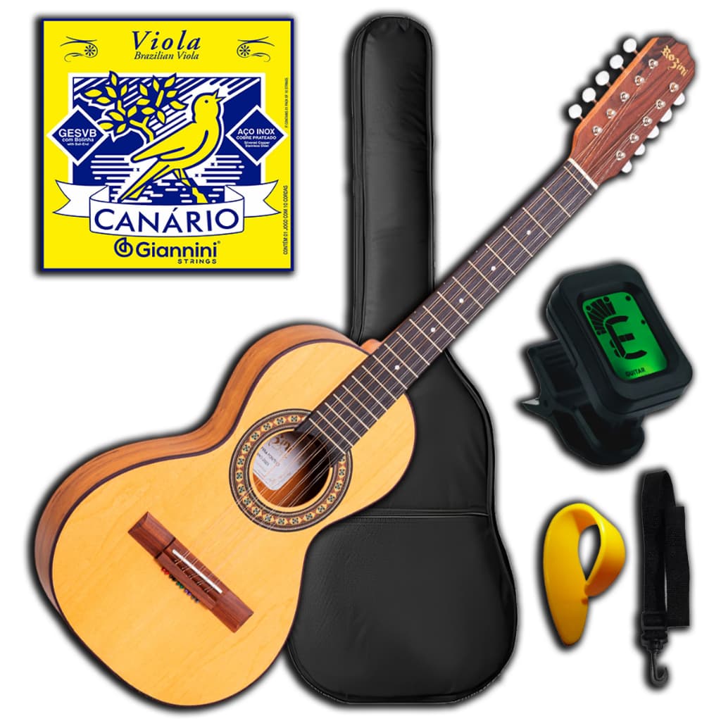 Vola Caipira Acústica Ponteio Rozini RV151 Kit Com Jogo de Cordas