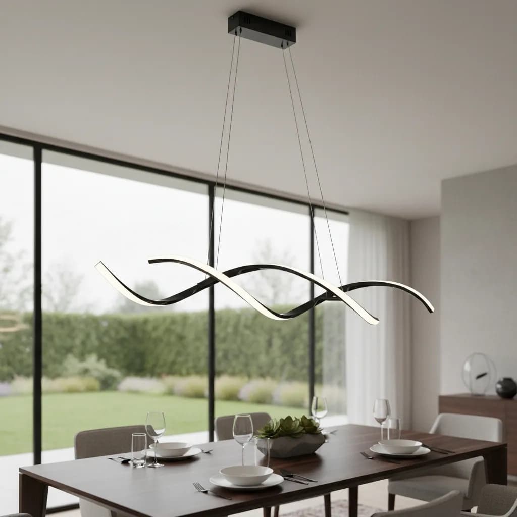 Pendente de LED Moderno Ondas Duplas - Elegância e Iluminação Quente para Seu Ambiente