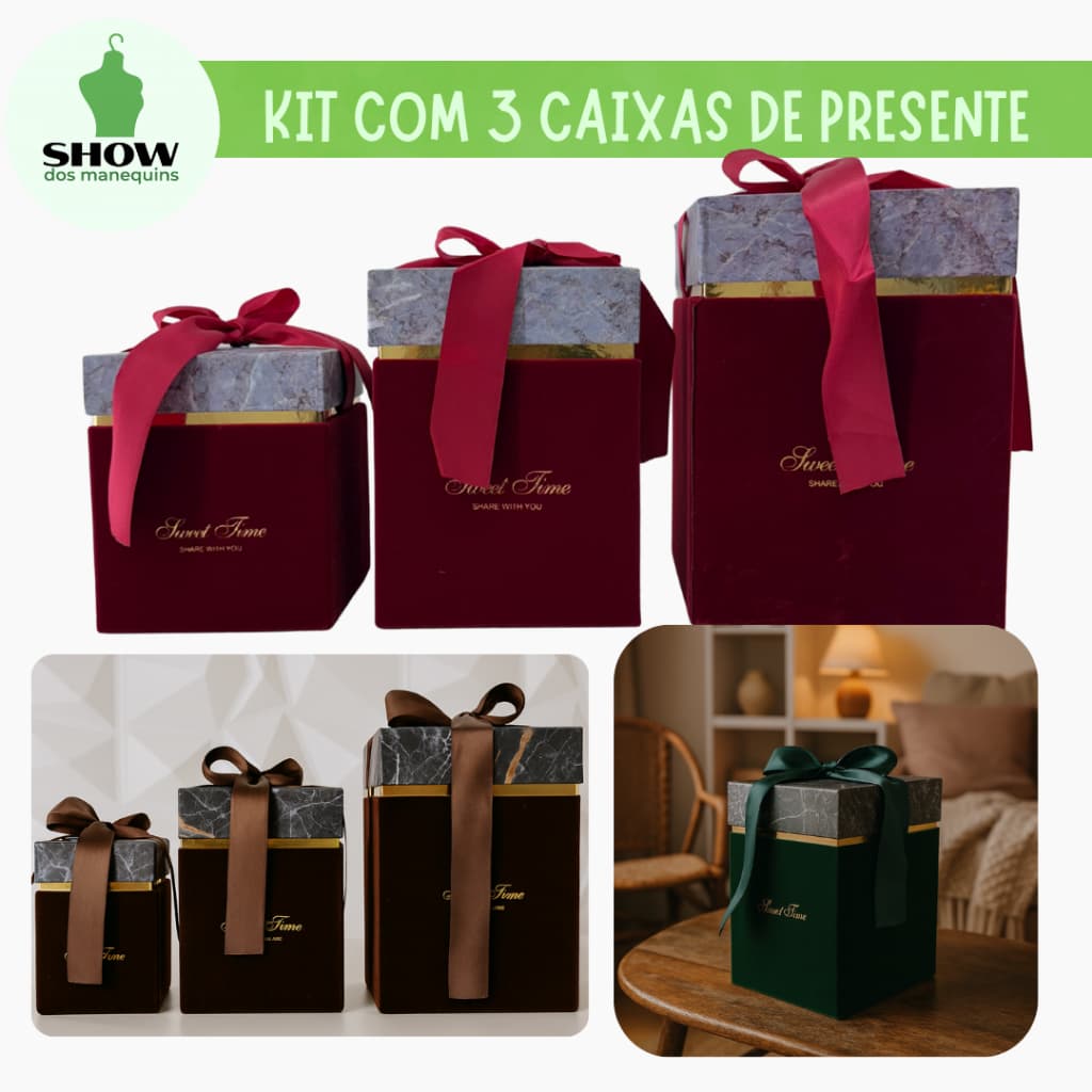Kit 3 Caixas de Presente Marmorizadas para Presentes – Embalagens Luxo e Duráveis
