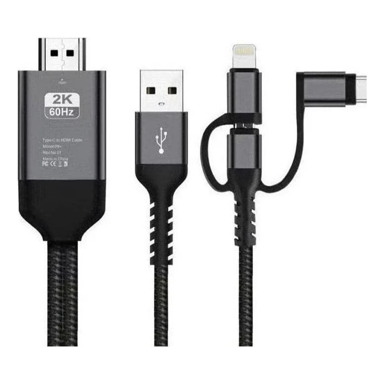 Cabo Hdmi Mirascreen Android Usb Tipo C V8 Light 3 Em 1
