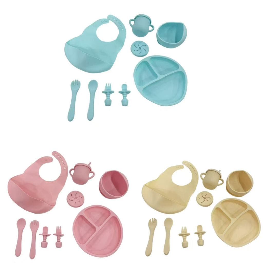 Conjunto De Alimentação Para Bebês, Talheres, Comida De Silicone, Sem Bpa, Cor rosa. amarelo. azul