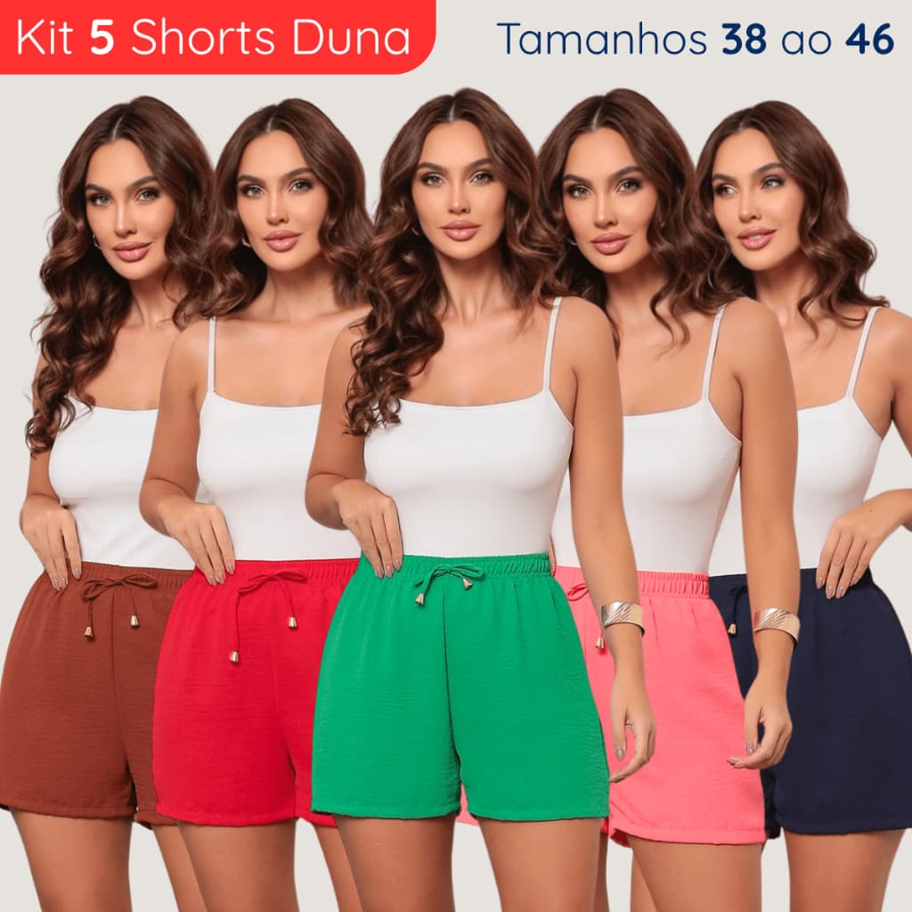 Kit 5 Shorts Feminino Básico Conforto Não Amassa Tendência