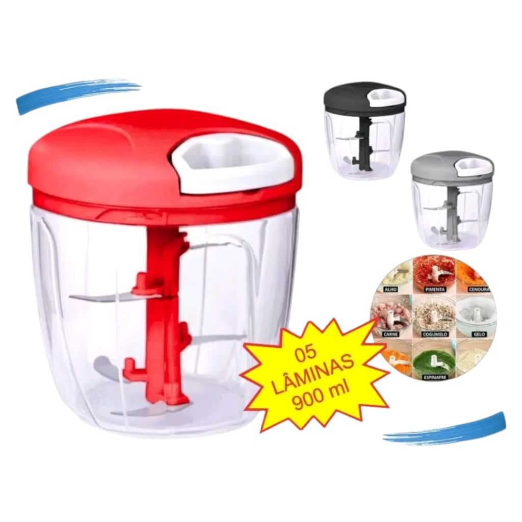 Processador Manual De Alimentos Grande 5 Lâminas 900ml
