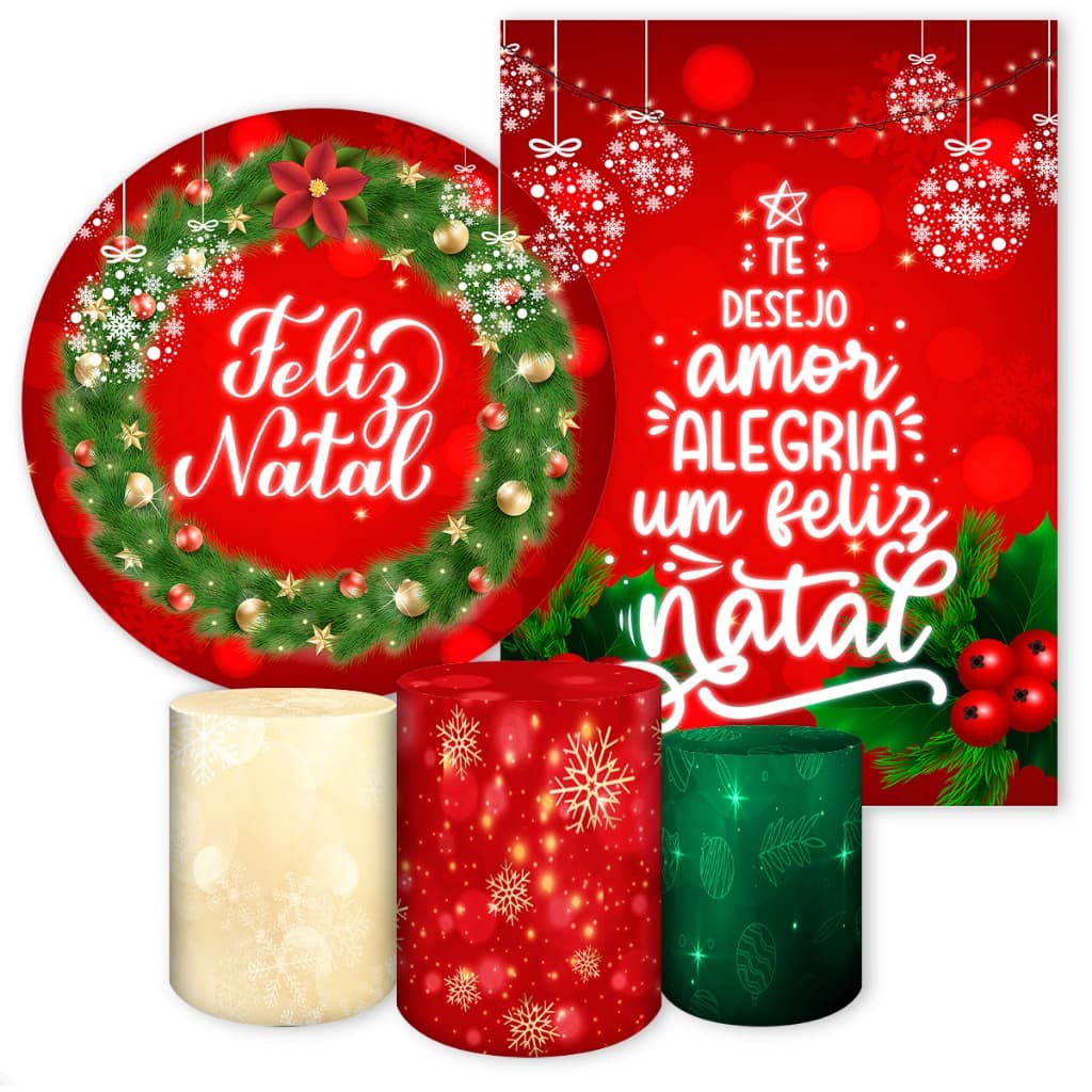 Kit Capas e Paineis Festivos Decoração Tema Natal Painel Redondo Painel Romano Capa Cilindro