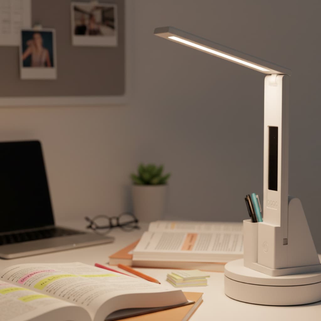 Candeeiro Luminária de Mesa LED 7W Dobrável com Relógio Digital Proteção dos Olhos e Design Moderno Idea