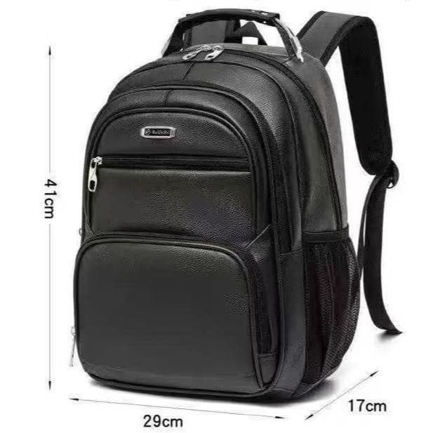 Mochila De Couro Média Impermeável Trabalho Faculdade Preta