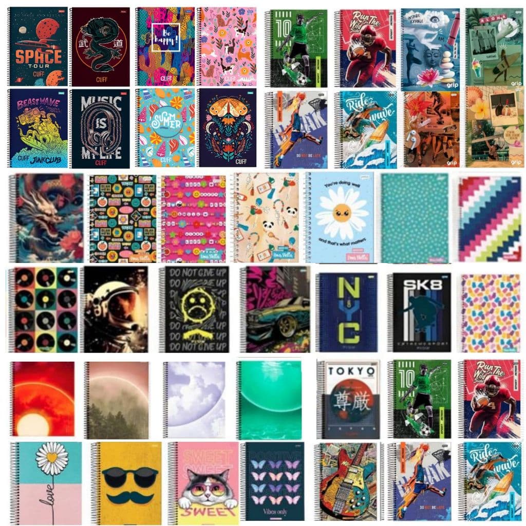 CADERNO ESPIRAL 20 MATERIAS MASCULINOS E FEMININOS