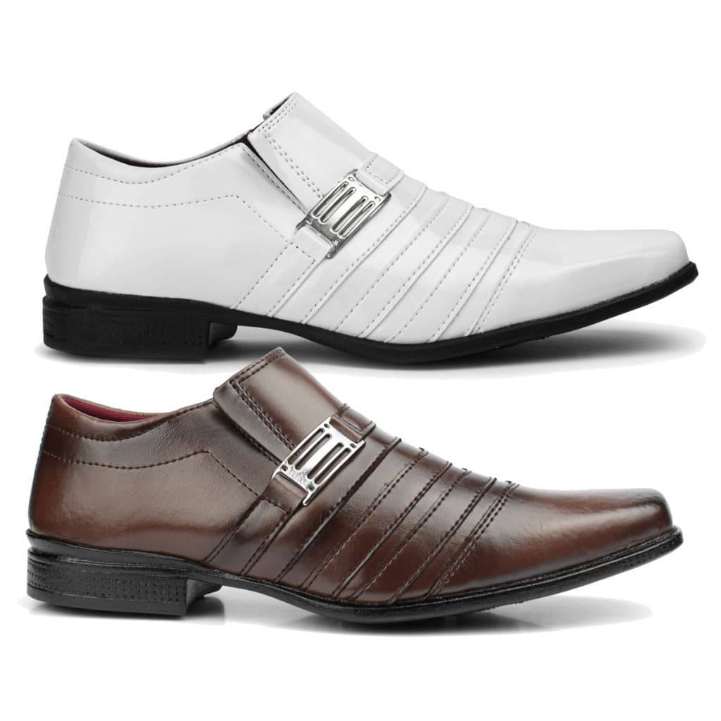 kit 2 pares de sapato masculino social branco e marrom