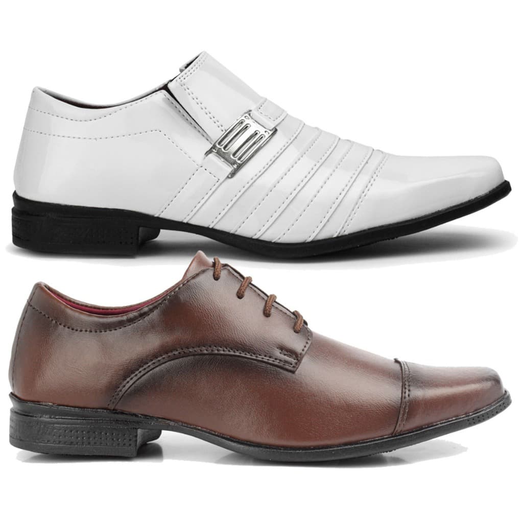 kit 2 pares de sapato masculino social branco e cappuccino