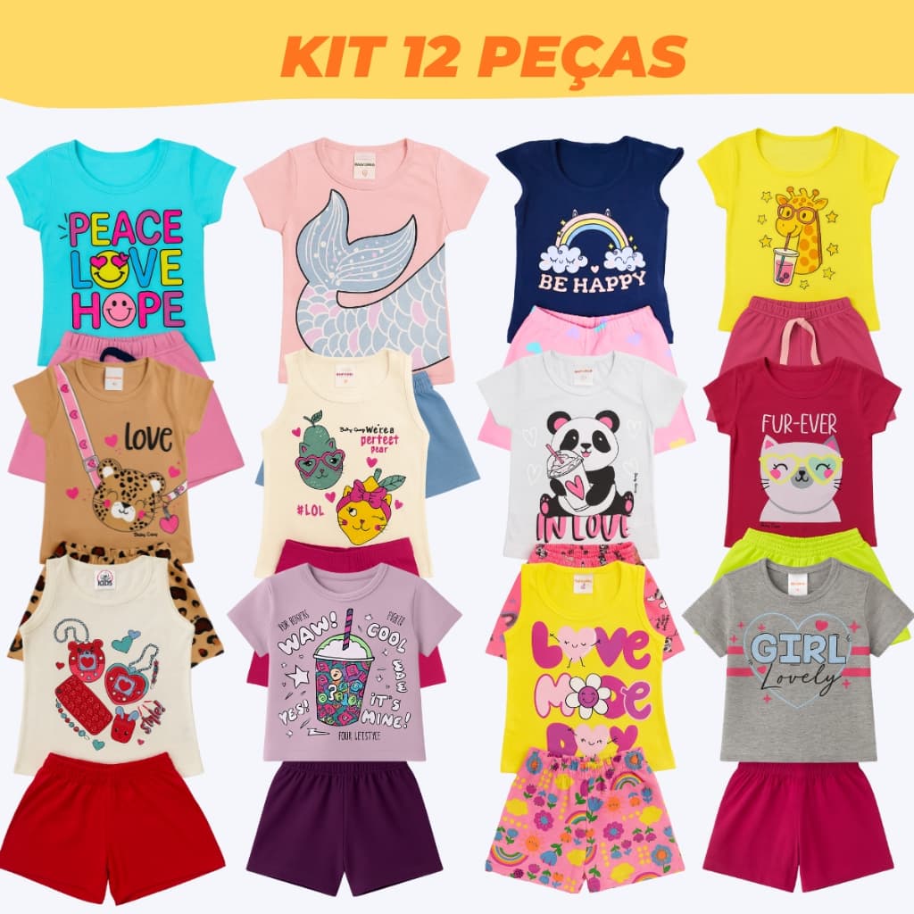 Kit 12 Peças Roupas Infantil Juvenil Sortido 1 a 8 anos Conjunto Verão Menina