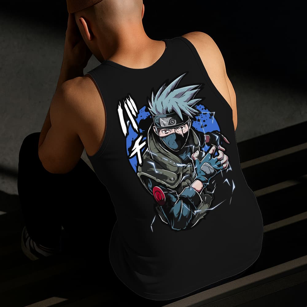 Camiseta Regata Masculina Estampada Kakashi Chidori 100%Algodão Estilo Conforto Diário Do Tamanho P ao GG