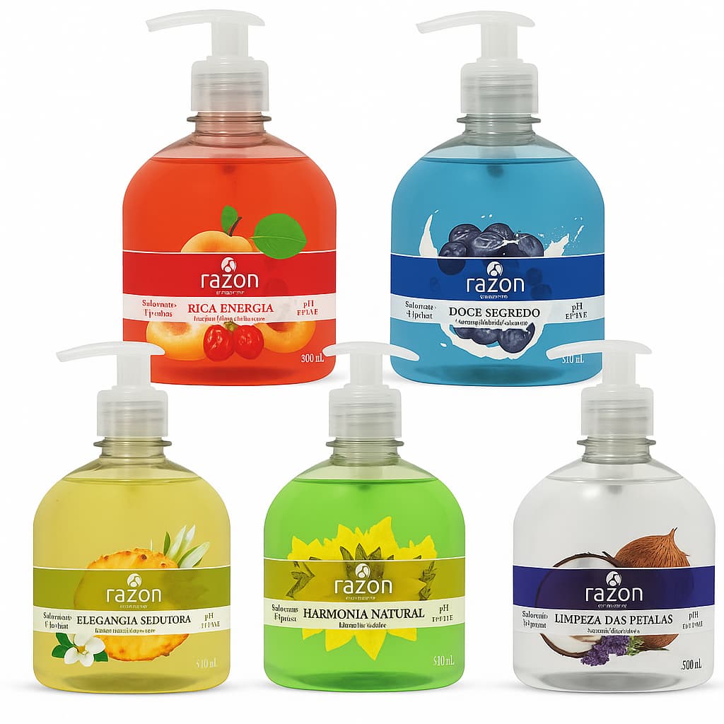 Kit 3 Sabonete Líquido 500ml ph Neutro Mãos e Corpo Fragrância Perfumada (Escolha) Razon Cosméticos