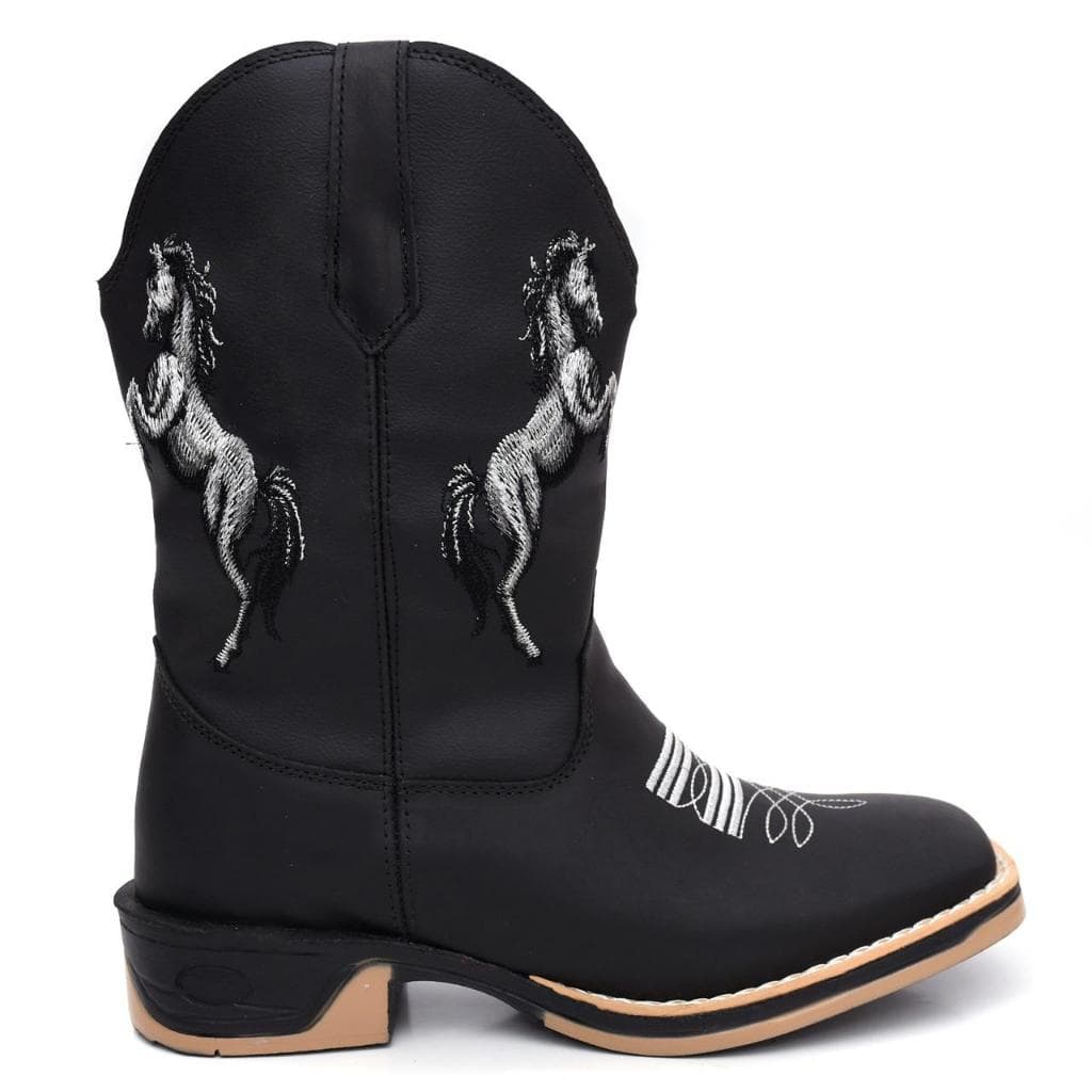 Bota Texana Masculina Preto Sola Jump Bordado Branco