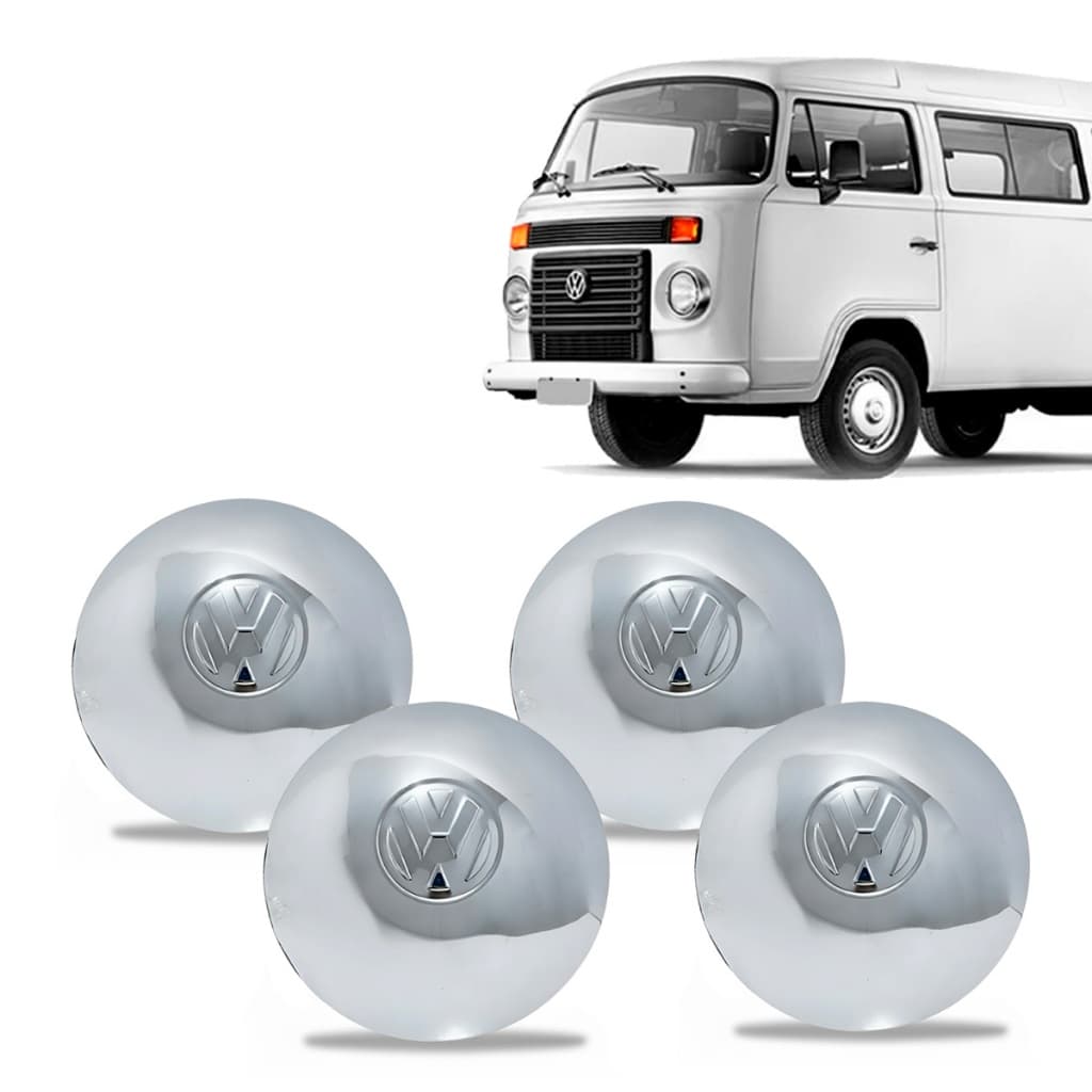 4 Jogo Calota Abaulada Vw Fusca Kombi Variant Cromado Roda de Ferro 5 Furos