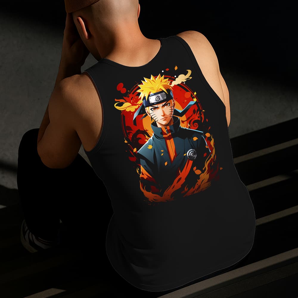 Camiseta Regata Masculina Estampada Naruto Fogo 100%Algodão Estilo Conforto Diário Do Tamanho P GG