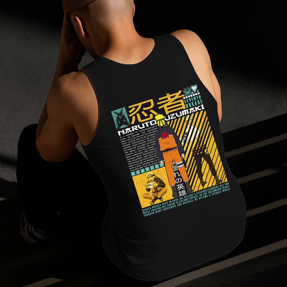 Camiseta Regata Masculina Estampada Naruto Amarelo Algodão Estilo Conforto Diário Do Tamanho P GG