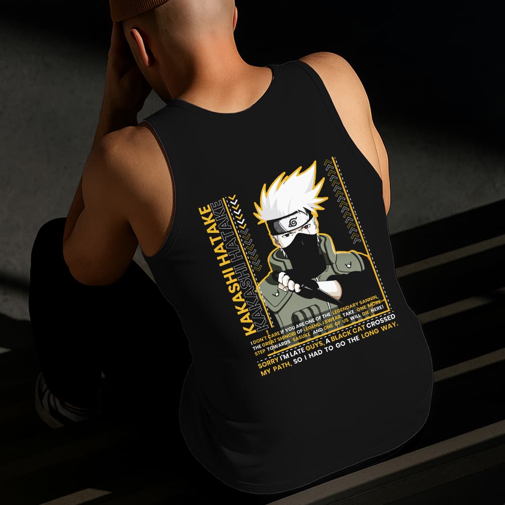 Camiseta Regata Masculina Estampada Kakashi Amarelo 100%Algodão Estilo Conforto Diário Do Tamanho P ao GG